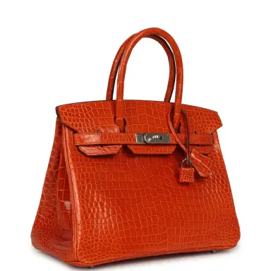 HERMÈS Pre-owned Hermes Birkin 30 Orange Shiny Porosus Crocodile Palladium Hardware | Thumbnail 2 HERMÈS Pre-owned Hermes Birkin 30 Orange Shiny Porosus Crocodile Palladium Hardware | Thumbnail 2