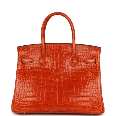 HERMÈS Pre-owned Hermes Birkin 30 Orange Shiny Porosus Crocodile Palladium Hardware | Thumbnail 4 HERMÈS Pre-owned Hermes Birkin 30 Orange Shiny Porosus Crocodile Palladium Hardware | Thumbnail 4