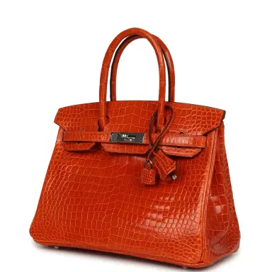 HERMÈS Pre-owned Hermes Birkin 30 Orange Shiny Porosus Crocodile Palladium Hardware | Thumbnail 5 HERMÈS Pre-owned Hermes Birkin 30 Orange Shiny Porosus Crocodile Palladium Hardware | Thumbnail 5
