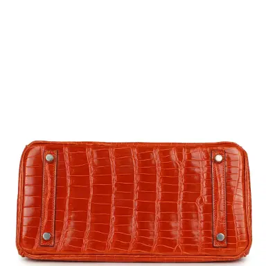 HERMÈS Pre-owned Hermes Birkin 30 Orange Shiny Porosus Crocodile Palladium Hardware | Thumbnail 6 HERMÈS Pre-owned Hermes Birkin 30 Orange Shiny Porosus Crocodile Palladium Hardware | Thumbnail 6