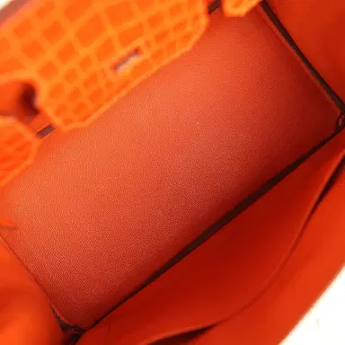 HERMÈS Pre-owned Hermes Birkin 30 Orange Shiny Porosus Crocodile Palladium Hardware | Thumbnail 8 HERMÈS Pre-owned Hermes Birkin 30 Orange Shiny Porosus Crocodile Palladium Hardware | Thumbnail 8