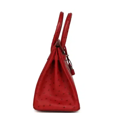 HERMÈS Pre-owned Hermes Birkin 30 Rouge Vif Ostrich Palladium Hardware | Thumbnail 3 HERMÈS Pre-owned Hermes Birkin 30 Rouge Vif Ostrich Palladium Hardware | Thumbnail 3