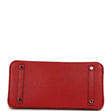 HERMÈS Pre-owned Hermes Birkin 30 Rouge Vif Ostrich Palladium Hardware | Thumbnail 6 HERMÈS Pre-owned Hermes Birkin 30 Rouge Vif Ostrich Palladium Hardware | Thumbnail 6