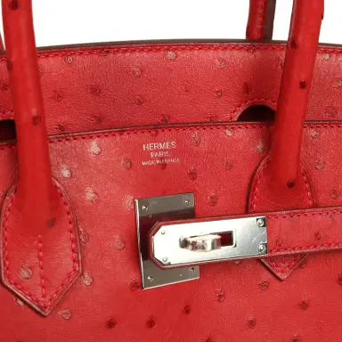 HERMÈS Pre-owned Hermes Birkin 30 Rouge Vif Ostrich Palladium Hardware | Thumbnail 7 HERMÈS Pre-owned Hermes Birkin 30 Rouge Vif Ostrich Palladium Hardware | Thumbnail 7