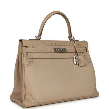 HERMÈS Pre-owned Hermes Ghillies Kelly Retourne 35 Argile Swift and Grain D'H Palladium Hardware | Thumbnail 2 HERMÈS Pre-owned Hermes Ghillies Kelly Retourne 35 Argile Swift and Grain D'H Palladium Hardware | Thumbnail 2