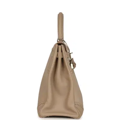 HERMÈS Pre-owned Hermes Ghillies Kelly Retourne 35 Argile Swift and Grain D'H Palladium Hardware | Thumbnail 3 HERMÈS Pre-owned Hermes Ghillies Kelly Retourne 35 Argile Swift and Grain D'H Palladium Hardware | Thumbnail 3