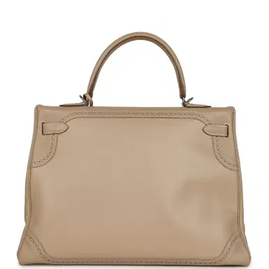 HERMÈS Pre-owned Hermes Ghillies Kelly Retourne 35 Argile Swift and Grain D'H Palladium Hardware | Thumbnail 4 HERMÈS Pre-owned Hermes Ghillies Kelly Retourne 35 Argile Swift and Grain D'H Palladium Hardware | Thumbnail 4