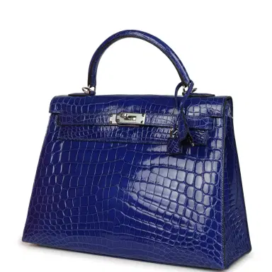 HERMÈS Pre-owned Hermes Kelly Sellier 32 Blue Electric Shiny Niloticus Crocodile Palladium Hardware | Thumbnail 5 HERMÈS Pre-owned Hermes Kelly Sellier 32 Blue Electric Shiny Niloticus Crocodile Palladium Hardware | Thumbnail 5