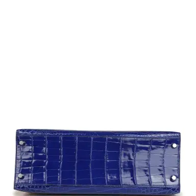 HERMÈS Pre-owned Hermes Kelly Sellier 32 Blue Electric Shiny Niloticus Crocodile Palladium Hardware | Thumbnail 6 HERMÈS Pre-owned Hermes Kelly Sellier 32 Blue Electric Shiny Niloticus Crocodile Palladium Hardware | Thumbnail 6