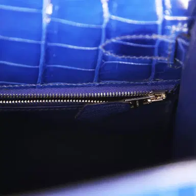 HERMÈS Pre-owned Hermes Kelly Sellier 32 Blue Electric Shiny Niloticus Crocodile Palladium Hardware | Thumbnail 9 HERMÈS Pre-owned Hermes Kelly Sellier 32 Blue Electric Shiny Niloticus Crocodile Palladium Hardware | Thumbnail 9