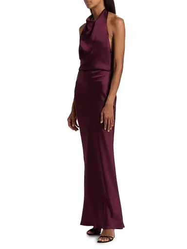 Simkhai Women's Reannon Draped Satin Halter Gown - Fig - Size 14 | Thumbnail 4 Simkhai Women's Reannon Draped Satin Halter Gown - Fig - Size 14 | Thumbnail 4