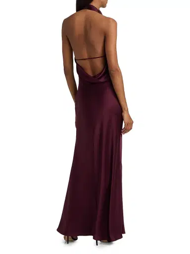 Simkhai Women's Reannon Draped Satin Halter Gown - Fig - Size 14 | Thumbnail 5 Simkhai Women's Reannon Draped Satin Halter Gown - Fig - Size 14 | Thumbnail 5