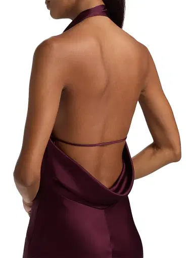 Simkhai Women's Reannon Draped Satin Halter Gown - Fig - Size 14 | Thumbnail 6 Simkhai Women's Reannon Draped Satin Halter Gown - Fig - Size 14 | Thumbnail 6