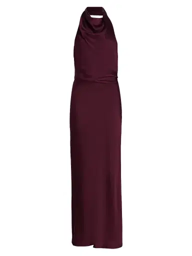 Simkhai Women's Reannon Draped Satin Halter Gown - Fig - Size 14 | Thumbnail 1 Simkhai Women's Reannon Draped Satin Halter Gown - Fig - Size 14 | Thumbnail 1