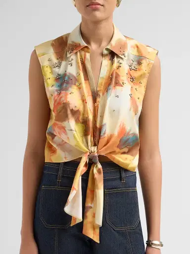 Cinq à Sept Women's Marianna Watercolor Floral Sleeveless Top - Smoke Sand Multi | Thumbnail 5 Cinq à Sept Women's Marianna Watercolor Floral Sleeveless Top - Smoke Sand Multi | Thumbnail 5