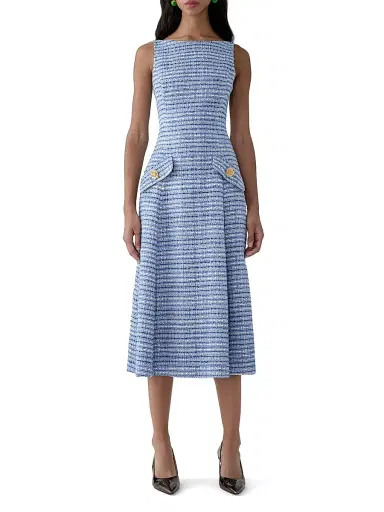 Carolina Herrera Women's Tweed Sleeveless Midi-Dress - Blue Multi | Thumbnail 2 Carolina Herrera Women's Tweed Sleeveless Midi-Dress - Blue Multi | Thumbnail 2