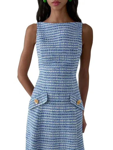 Carolina Herrera Women's Tweed Sleeveless Midi-Dress - Blue Multi | Thumbnail 4 Carolina Herrera Women's Tweed Sleeveless Midi-Dress - Blue Multi | Thumbnail 4