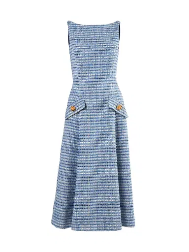 Carolina Herrera Women's Tweed Sleeveless Midi-Dress - Blue Multi | Thumbnail 1 Carolina Herrera Women's Tweed Sleeveless Midi-Dress - Blue Multi | Thumbnail 1