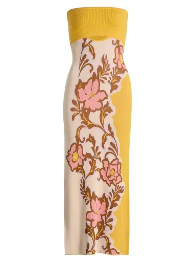 Misa Los Angeles Women's Fletcher Colorblocked Floral Strapless Midi-Dress - Plumeria Wave Knit - Size XL | Thumbnail 1 Misa Los Angeles Women's Fletcher Colorblocked Floral Strapless Midi-Dress - Plumeria Wave Knit - Size XL | Thumbnail 1