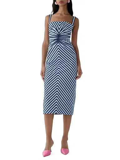 Carolina Herrera Women's Striped Slim-Strap Pencil Midi-Dress - Cloudy Blue Midnight | Thumbnail 2 Carolina Herrera Women's Striped Slim-Strap Pencil Midi-Dress - Cloudy Blue Midnight | Thumbnail 2