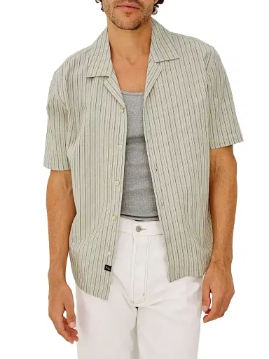 RAILS Men's Ely Multi-Stripe Linen-Cotton Camp Shirt - Ecru Multi Stripe - Size XXL | Thumbnail 3 RAILS Men's Ely Multi-Stripe Linen-Cotton Camp Shirt - Ecru Multi Stripe - Size XXL | Thumbnail 3