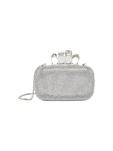 McQueen Women's Embellished Skull Leather Clutch - Lead | Thumbnail 1 McQueen Women's Embellished Skull Leather Clutch - Lead | Thumbnail 1