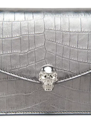 McQueen Women's Skull Mini Crocodile-Embossed Metallic Leather Shoulder Bag - Cloud | Thumbnail 5 McQueen Women's Skull Mini Crocodile-Embossed Metallic Leather Shoulder Bag - Cloud | Thumbnail 5