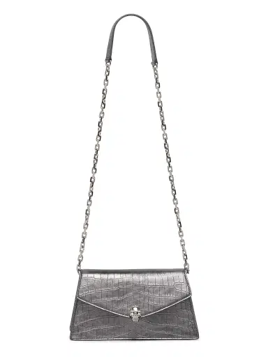 McQueen Women's Skull Mini Crocodile-Embossed Metallic Leather Shoulder Bag - Cloud | Thumbnail 7 McQueen Women's Skull Mini Crocodile-Embossed Metallic Leather Shoulder Bag - Cloud | Thumbnail 7