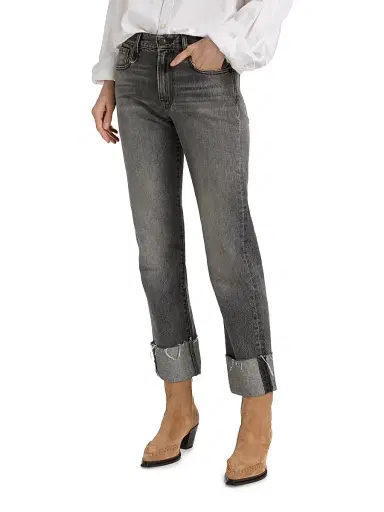 R13 Women's Romeo Cuffed Hem Cotton Straight-Leg Jeans - Leyton Black - Size 31 | Thumbnail 3 R13 Women's Romeo Cuffed Hem Cotton Straight-Leg Jeans - Leyton Black - Size 31 | Thumbnail 3