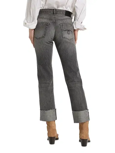 R13 Women's Romeo Cuffed Hem Cotton Straight-Leg Jeans - Leyton Black - Size 31 | Thumbnail 5 R13 Women's Romeo Cuffed Hem Cotton Straight-Leg Jeans - Leyton Black - Size 31 | Thumbnail 5