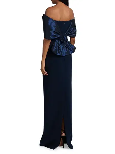 Teri Jon by Rickie Freeman Women's Tafetta Off-The-Shoulder Crepe Column Gown - Navy - Size 16 | Thumbnail 5 Teri Jon by Rickie Freeman Women's Tafetta Off-The-Shoulder Crepe Column Gown - Navy - Size 16 | Thumbnail 5