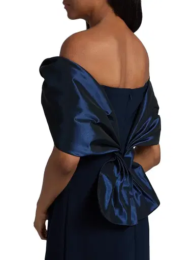 Teri Jon by Rickie Freeman Women's Tafetta Off-The-Shoulder Crepe Column Gown - Navy - Size 16 | Thumbnail 6 Teri Jon by Rickie Freeman Women's Tafetta Off-The-Shoulder Crepe Column Gown - Navy - Size 16 | Thumbnail 6