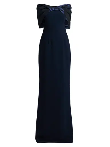 Teri Jon by Rickie Freeman Women's Tafetta Off-The-Shoulder Crepe Column Gown - Navy - Size 16 | Thumbnail 1 Teri Jon by Rickie Freeman Women's Tafetta Off-The-Shoulder Crepe Column Gown - Navy - Size 16 | Thumbnail 1