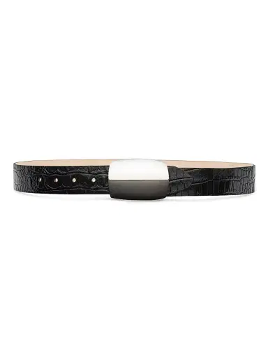 L'AGENCE Women's Milou Croc-Embossed Leather Belt - Black And Silver | Thumbnail 2 L'AGENCE Women's Milou Croc-Embossed Leather Belt - Black And Silver | Thumbnail 2