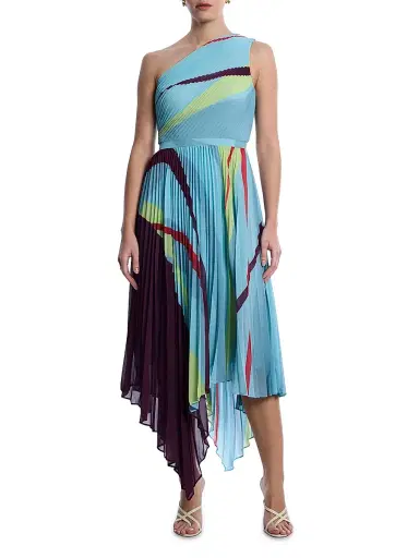 BCBGMAXAZRIA Women's Printed Pleated Midi-Dress - Seafoam Floating Ribbons | Thumbnail 3 BCBGMAXAZRIA Women's Printed Pleated Midi-Dress - Seafoam Floating Ribbons | Thumbnail 3