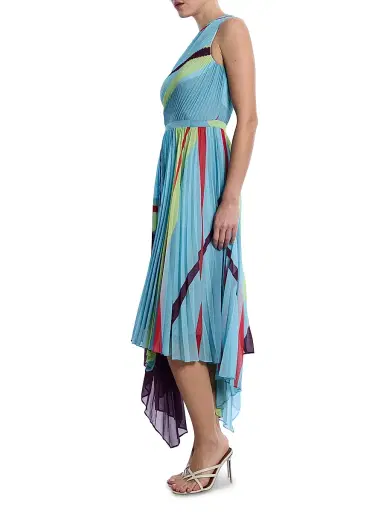 BCBGMAXAZRIA Women's Printed Pleated Midi-Dress - Seafoam Floating Ribbons | Thumbnail 4 BCBGMAXAZRIA Women's Printed Pleated Midi-Dress - Seafoam Floating Ribbons | Thumbnail 4