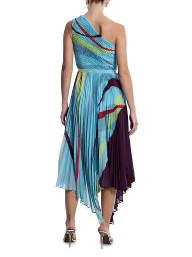 BCBGMAXAZRIA Women's Printed Pleated Midi-Dress - Seafoam Floating Ribbons | Thumbnail 5 BCBGMAXAZRIA Women's Printed Pleated Midi-Dress - Seafoam Floating Ribbons | Thumbnail 5