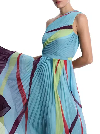 BCBGMAXAZRIA Women's Printed Pleated Midi-Dress - Seafoam Floating Ribbons | Thumbnail 6 BCBGMAXAZRIA Women's Printed Pleated Midi-Dress - Seafoam Floating Ribbons | Thumbnail 6