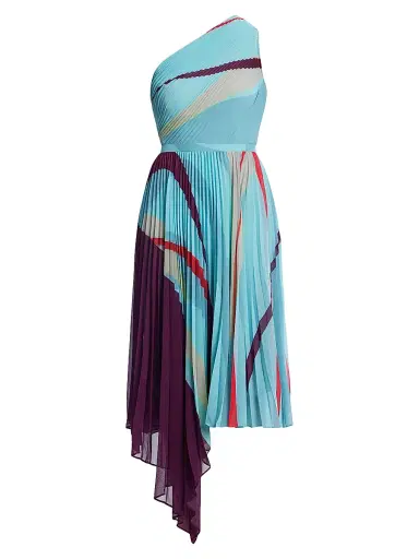 BCBGMAXAZRIA Women's Printed Pleated Midi-Dress - Seafoam Floating Ribbons | Thumbnail 1 BCBGMAXAZRIA Women's Printed Pleated Midi-Dress - Seafoam Floating Ribbons | Thumbnail 1