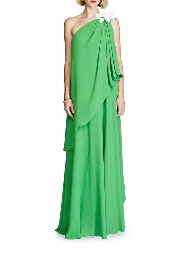 Halston Women's Solena One-Shoulder Georgette Gown - Beige | Thumbnail 2 Halston Women's Solena One-Shoulder Georgette Gown - Beige | Thumbnail 2
