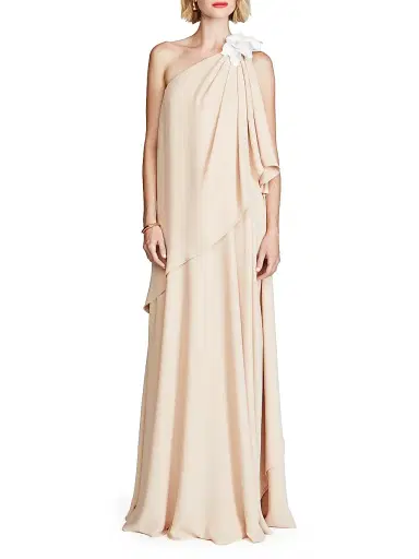 Halston Women's Solena One-Shoulder Georgette Gown - Beige | Thumbnail 3 Halston Women's Solena One-Shoulder Georgette Gown - Beige | Thumbnail 3