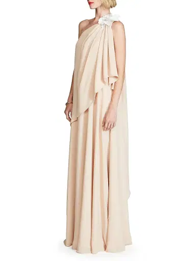 Halston Women's Solena One-Shoulder Georgette Gown - Beige | Thumbnail 4 Halston Women's Solena One-Shoulder Georgette Gown - Beige | Thumbnail 4