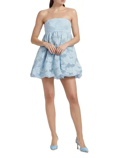BCBGMAXAZRIA Women's Floral Jacquard Organza Bubble-Hem Minidress - Sky Way | Thumbnail 2 BCBGMAXAZRIA Women's Floral Jacquard Organza Bubble-Hem Minidress - Sky Way | Thumbnail 2