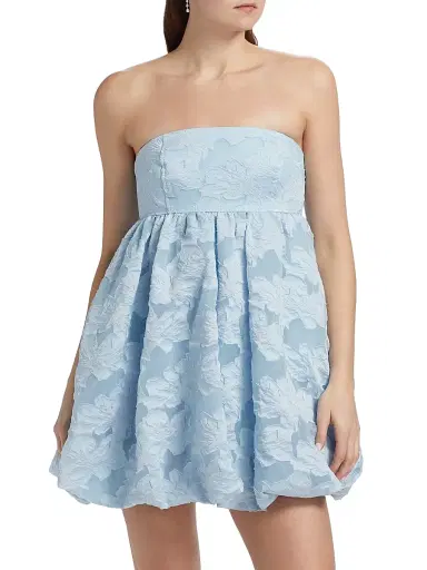 BCBGMAXAZRIA Women's Floral Jacquard Organza Bubble-Hem Minidress - Sky Way | Thumbnail 3 BCBGMAXAZRIA Women's Floral Jacquard Organza Bubble-Hem Minidress - Sky Way | Thumbnail 3