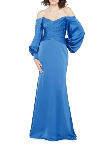 Theia Women's Milenia Off-The-Shoulder Satin Gown - Cornflower Blue | Thumbnail 2 Theia Women's Milenia Off-The-Shoulder Satin Gown - Cornflower Blue | Thumbnail 2