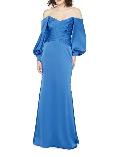 Theia Women's Milenia Off-The-Shoulder Satin Gown - Cornflower Blue | Thumbnail 3 Theia Women's Milenia Off-The-Shoulder Satin Gown - Cornflower Blue | Thumbnail 3