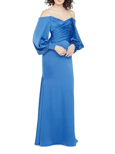 Theia Women's Milenia Off-The-Shoulder Satin Gown - Cornflower Blue | Thumbnail 4 Theia Women's Milenia Off-The-Shoulder Satin Gown - Cornflower Blue | Thumbnail 4