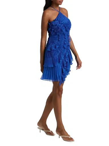 AMUR Women's Velora Asymmetric Ruffled Halterneck Minidress - Cobalt | Thumbnail 2 AMUR Women's Velora Asymmetric Ruffled Halterneck Minidress - Cobalt | Thumbnail 2