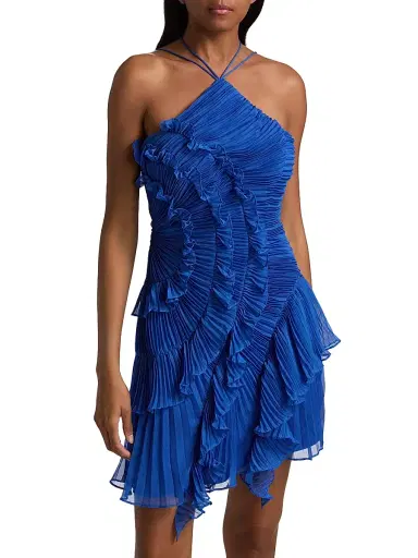 AMUR Women's Velora Asymmetric Ruffled Halterneck Minidress - Cobalt | Thumbnail 3 AMUR Women's Velora Asymmetric Ruffled Halterneck Minidress - Cobalt | Thumbnail 3