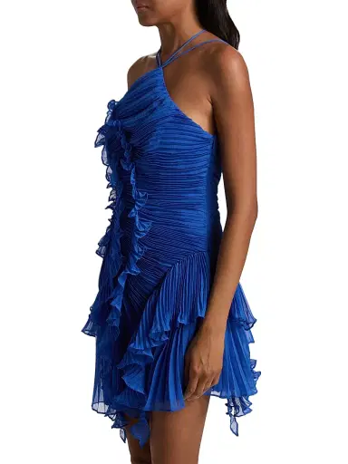 AMUR Women's Velora Asymmetric Ruffled Halterneck Minidress - Cobalt | Thumbnail 4 AMUR Women's Velora Asymmetric Ruffled Halterneck Minidress - Cobalt | Thumbnail 4